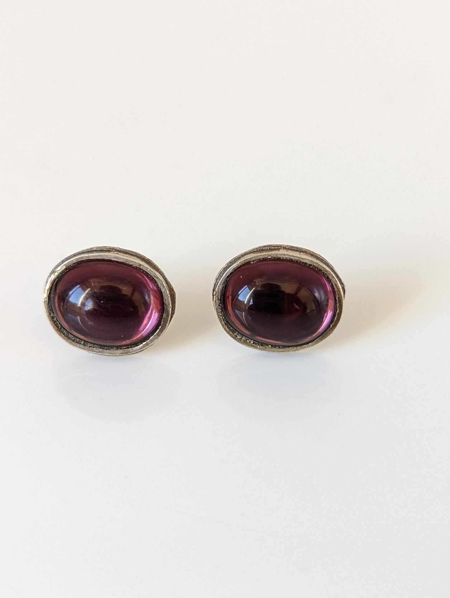 Silver Steed Purple Ovals Stud Earrings