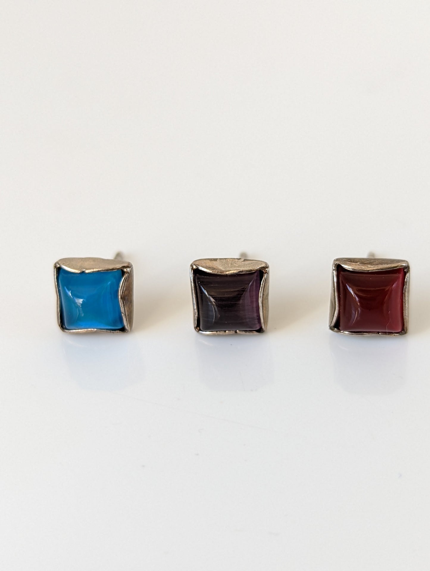 Silver Steed Square Coloured Stud Earrings