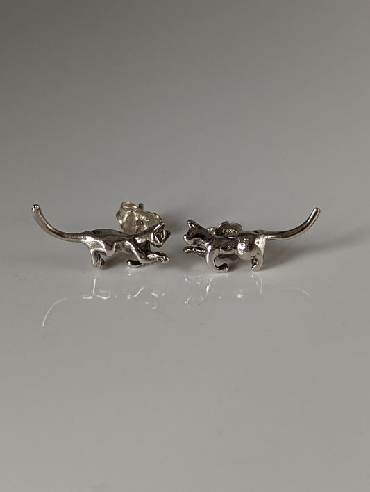 Silver Steed Playful Cat Stud Earrings