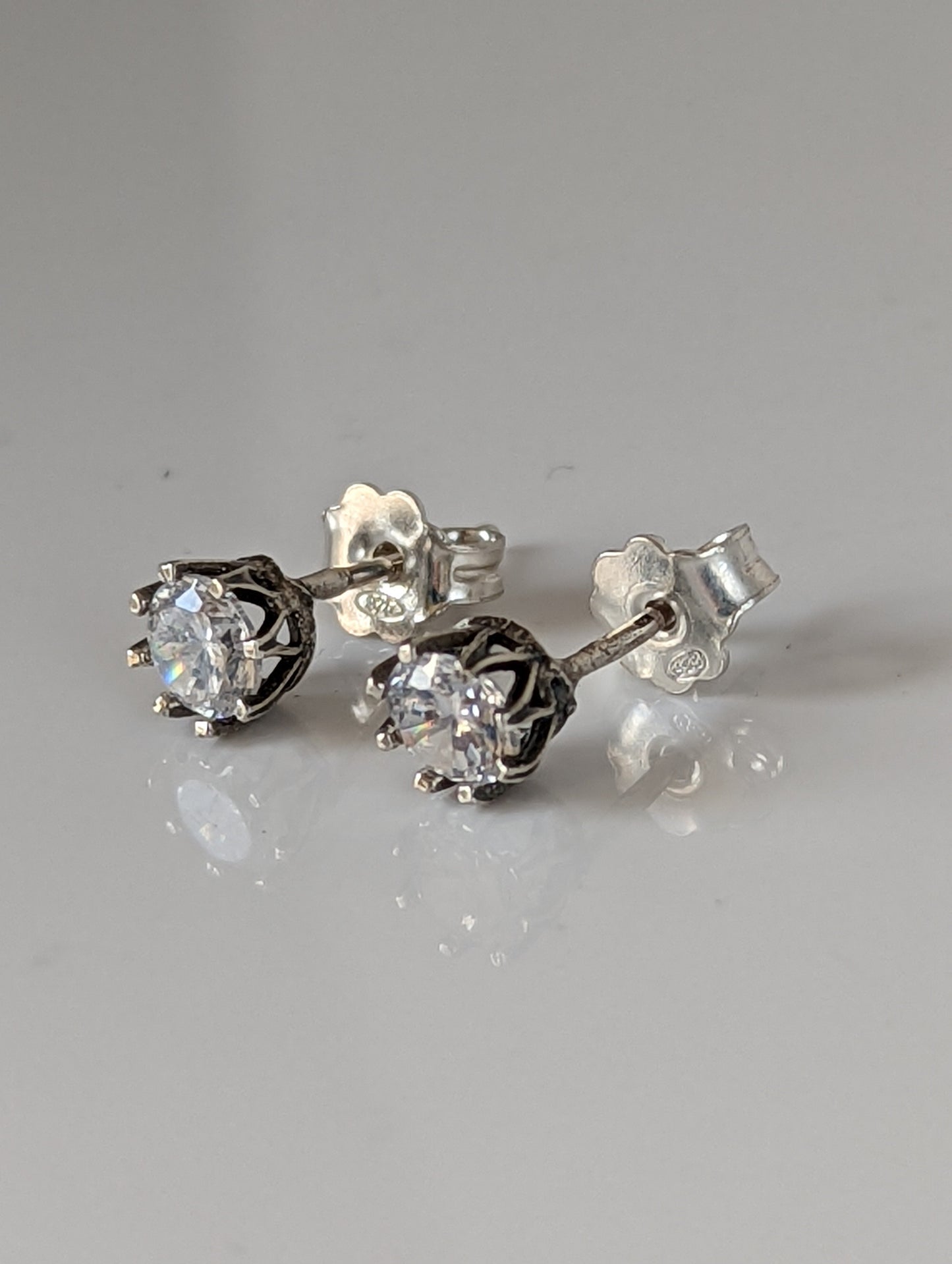 Silver Steed Crystal Crown Stud Earrings