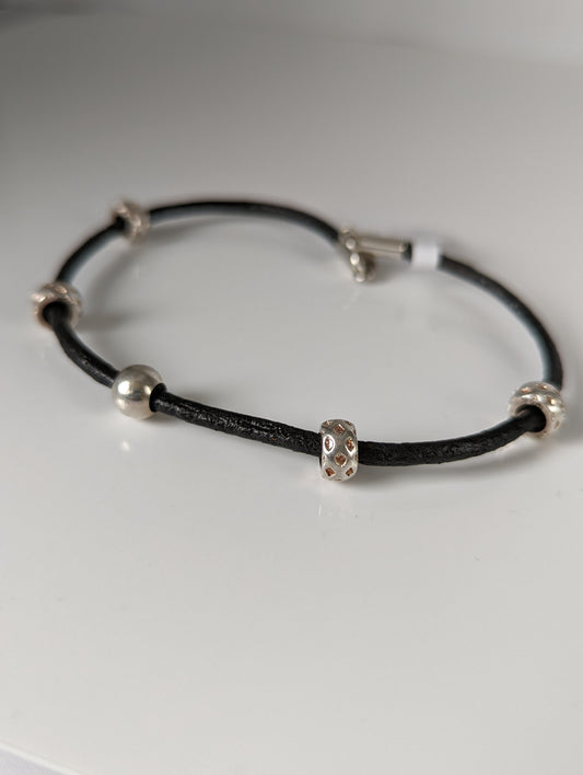 Silver Steed Silver Charms on Leather Cord Bracelet