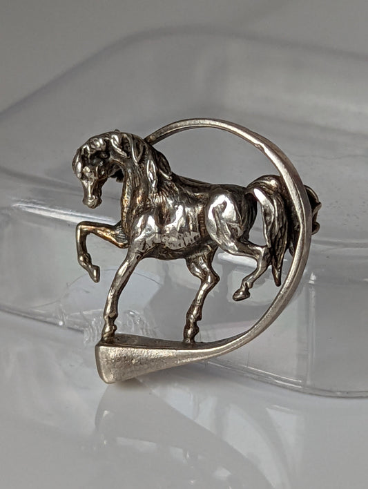 Silver Steed Horse Within Hoofnail Silver Brooch / Stock Tie Pin