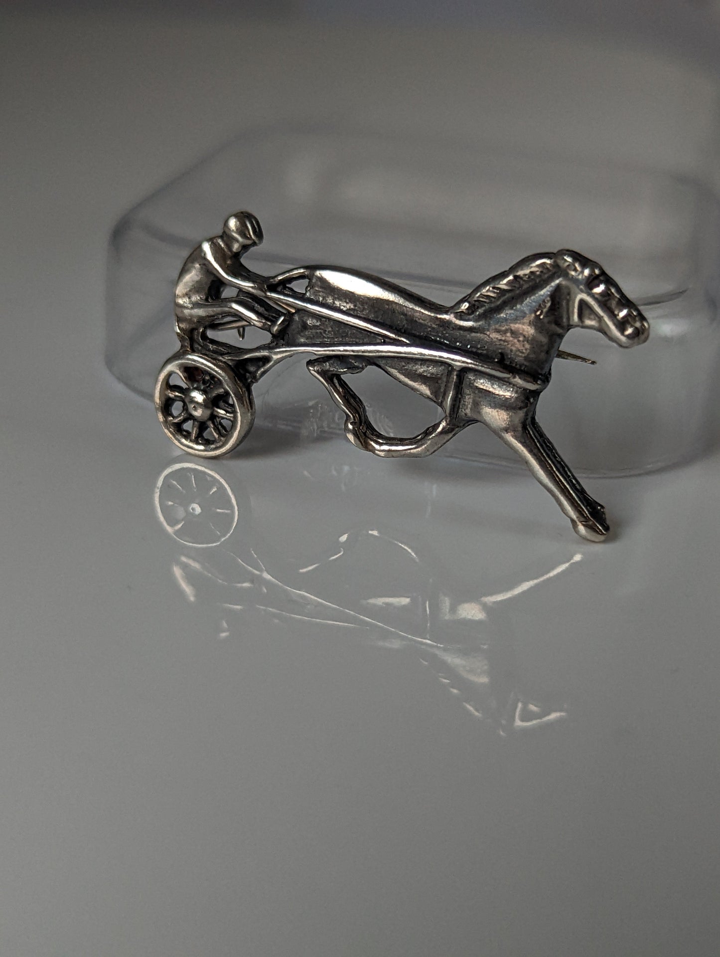 Silver Steed Harness Racing Trotter Horse Brooch / Stock Tie Pin
