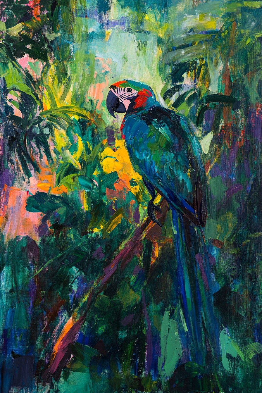 Parrot on Branch Canvas