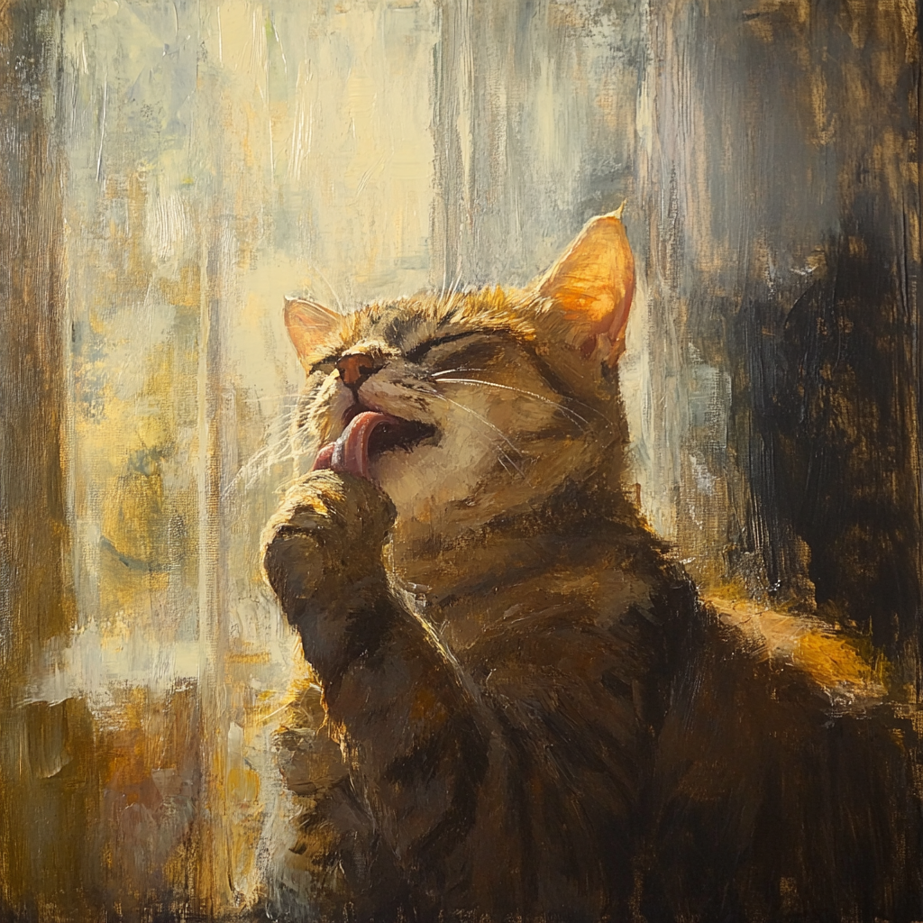 Paw-licking Cat Canvas