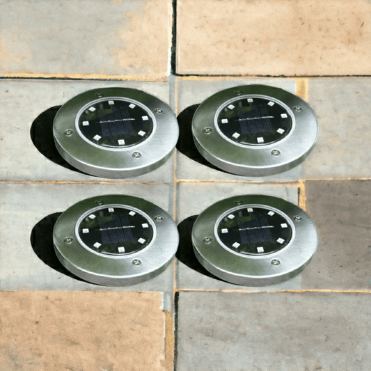 Silver LED Solar Ground Stake Lights - Warm White IP65 Waterproof