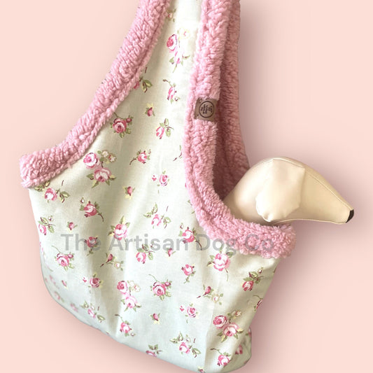 Handcrafted, luxury puppy/small dog carrier/sling