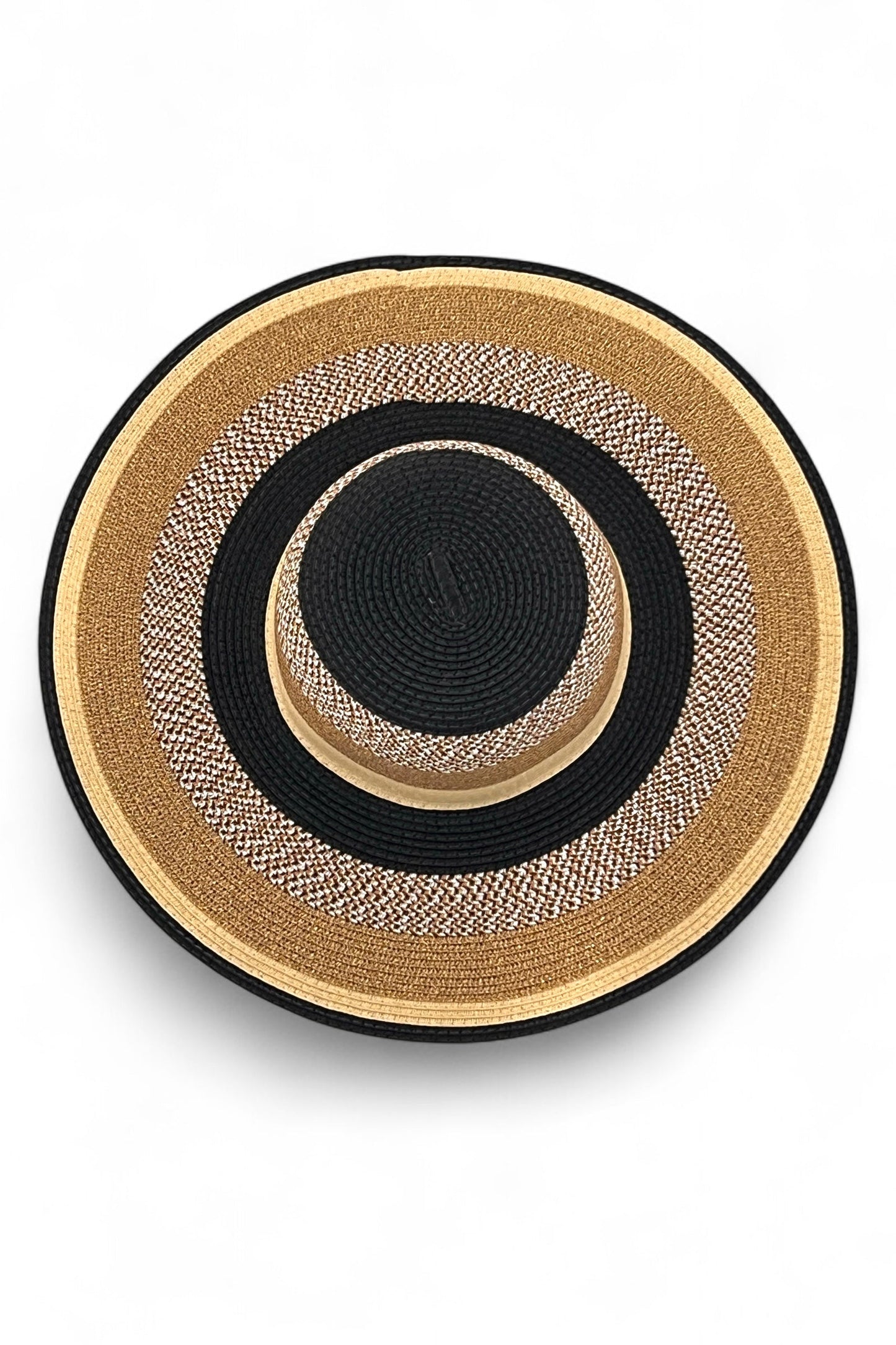 Delinda Black,Gold,And,Natural Striped Straw Hat