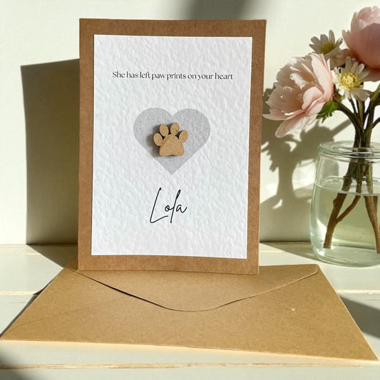 Pawprints on your Heart - Personalised Greeting Card (Pet loss, pet bereavement)