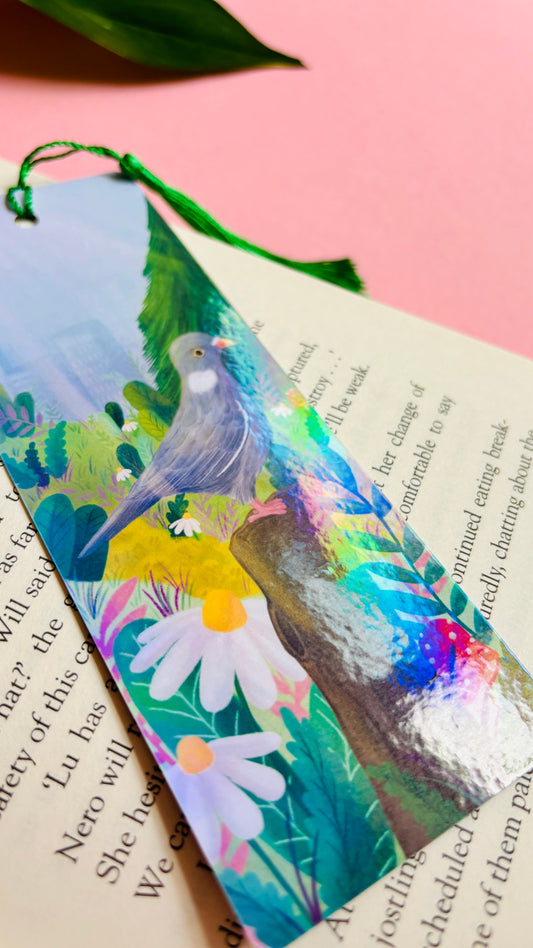 Pigeon Gift Bookmark- Handmade Holographic Bookmark
