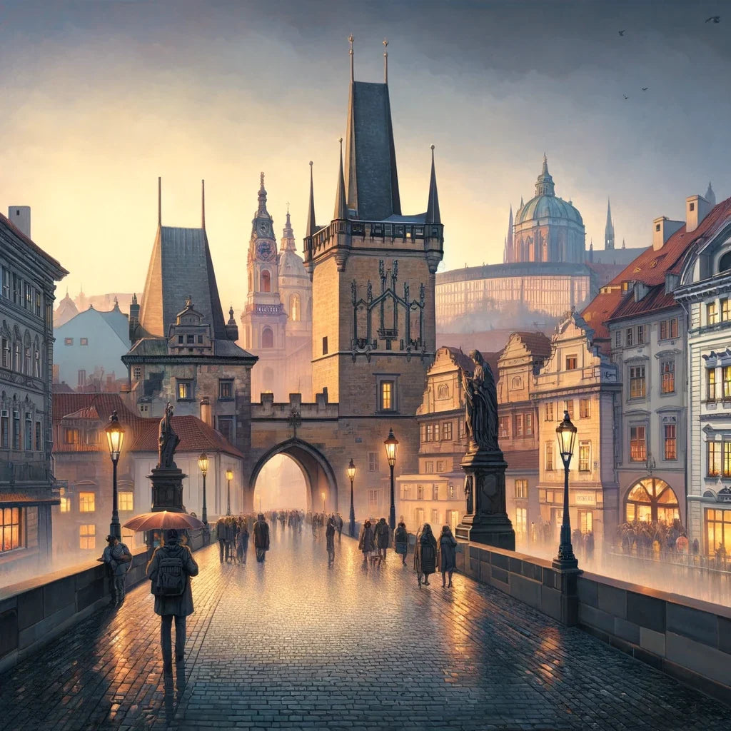 Prague Panorama Cotton Cushion