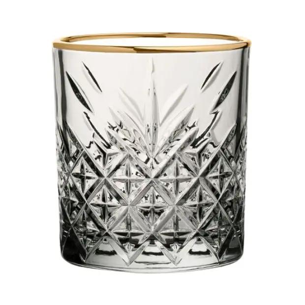 Timeless DOF Gold Rimmed Glass Whisky Tumblers - 360ml - Set of 6