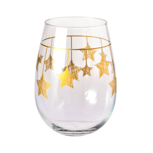 Krosno Star Stemless Wine Glasses - Gold Hanging Stars - 500ml - Set of 6