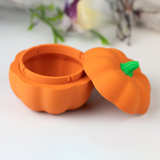 3D Printed Pumpkin Container with Skeleton Figurine | Spooky Halloween Decor & Candy Holder