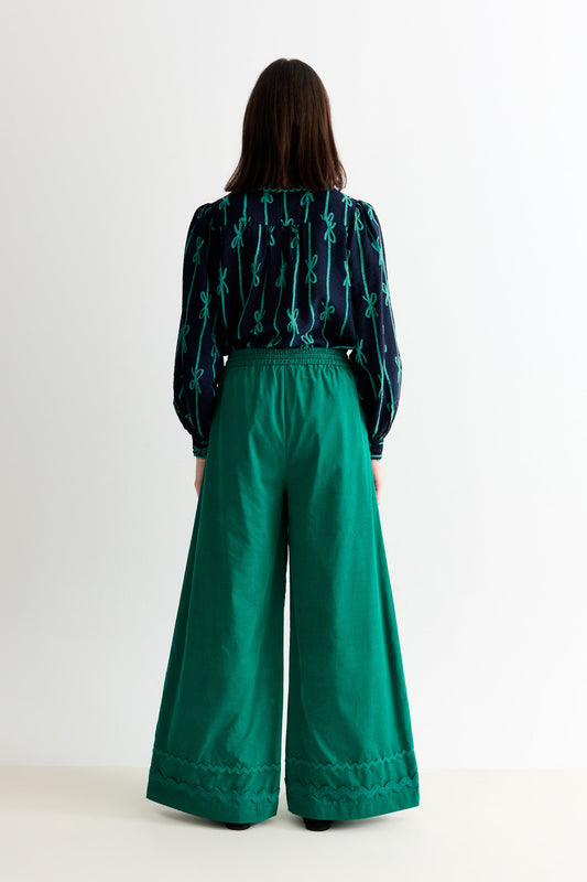 River Babycord Ric Rac Trim Wide Leg Trouser - Teal