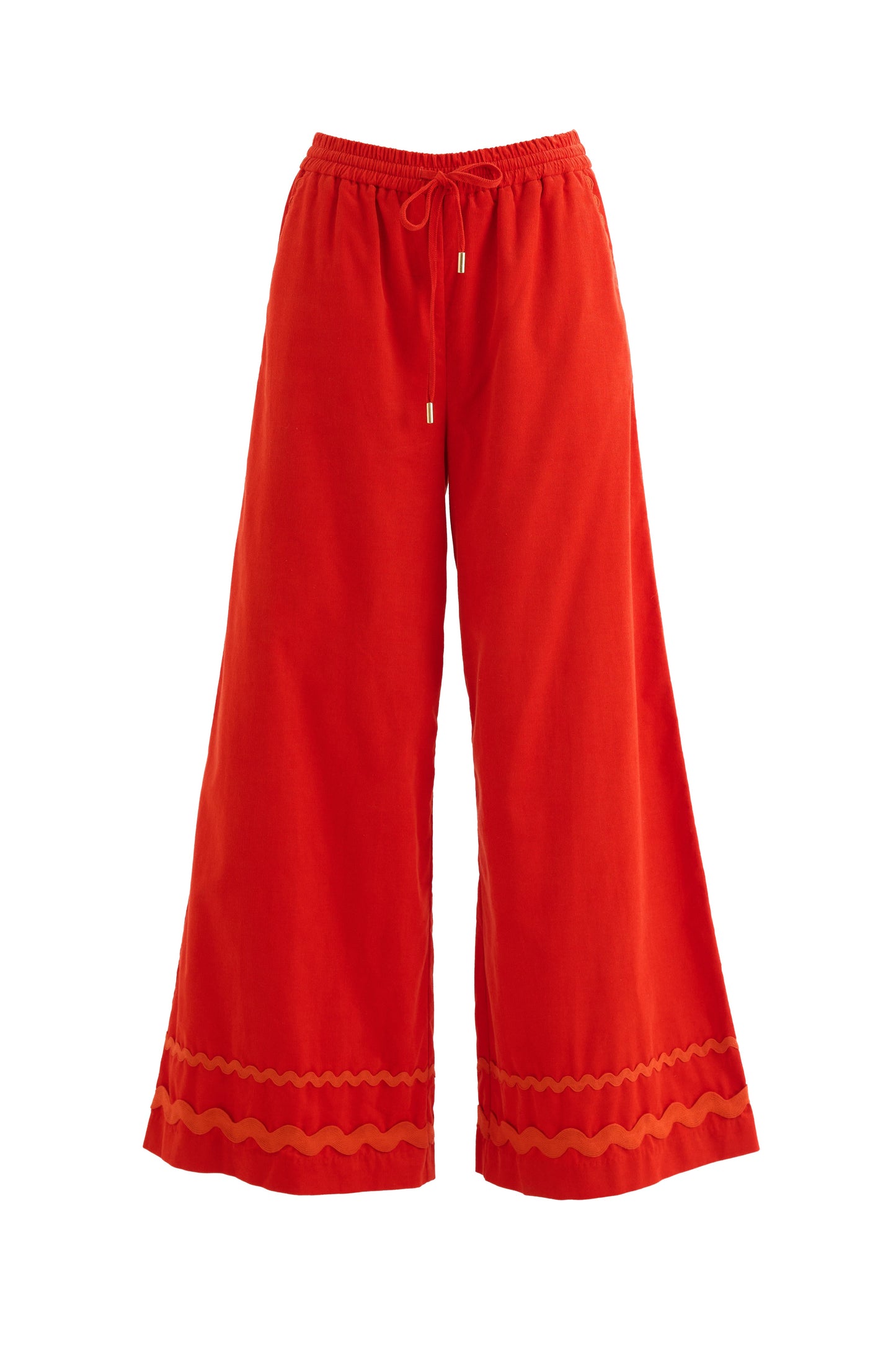 River Babycord Ric Rac Trim Wide Leg Trouser - Red