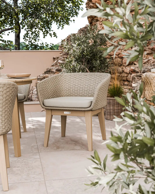 Roma 4 Seater Round Sunray with Terrazzo Insert Dining Set with Eden Dawn Chairs