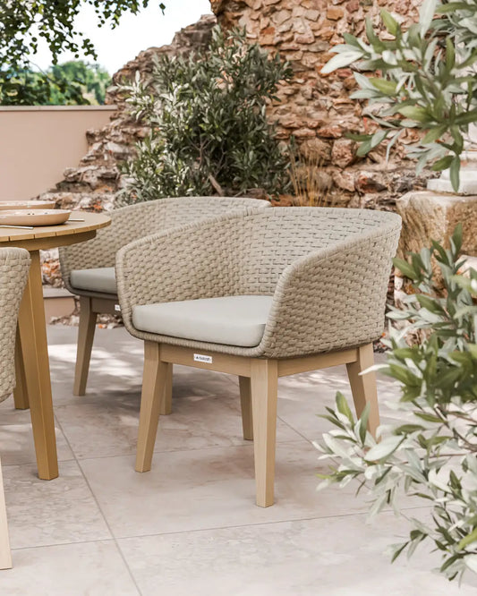 Roma 6 Seater Round Sunray with Terrazzo Insert Dining Set with Eden Dawn Chairs