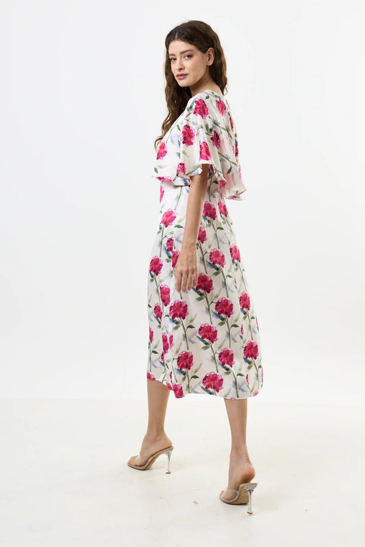 Rosso Loveflower Print Cape Midi Dress