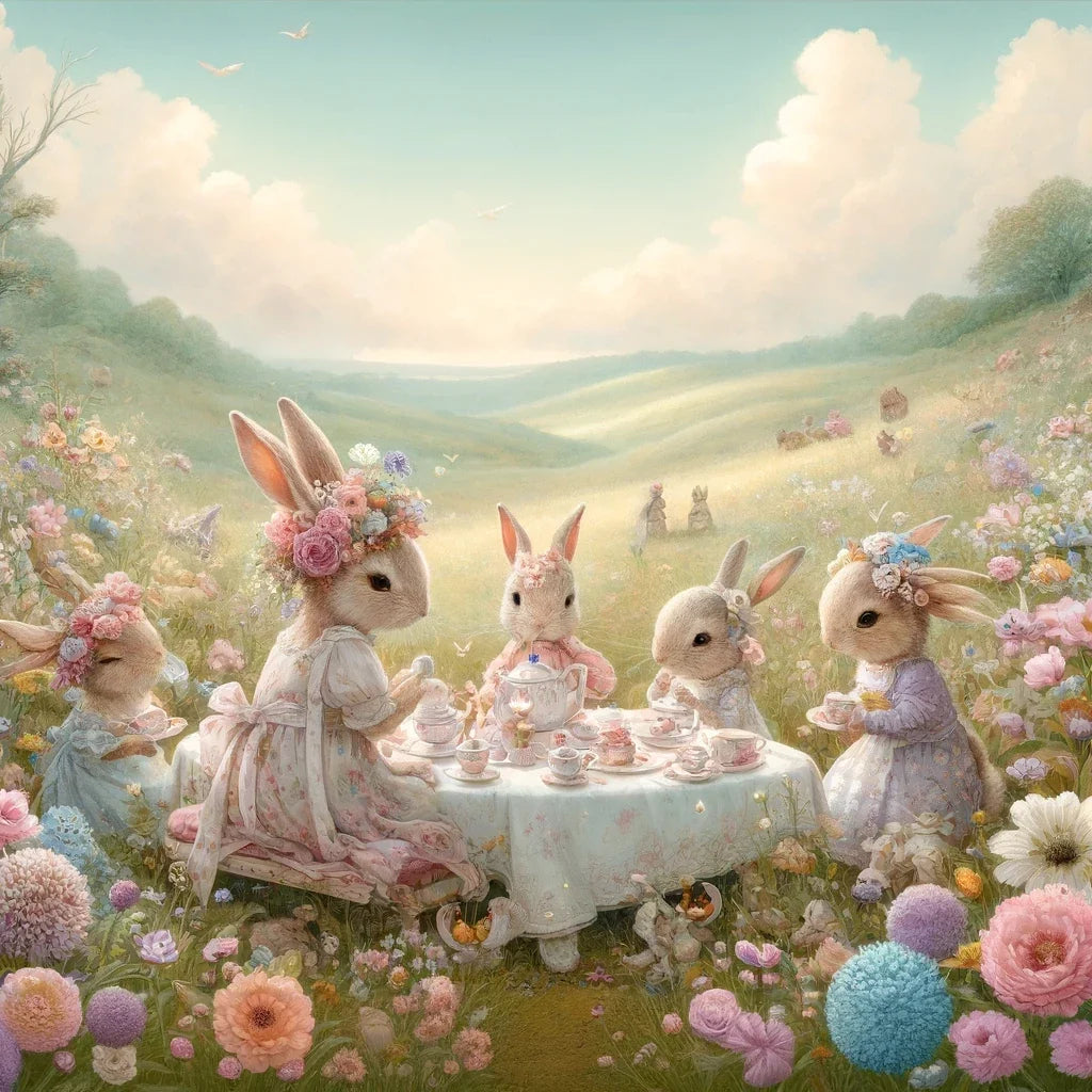 Rabbits' Tea Party Cotton Cushion