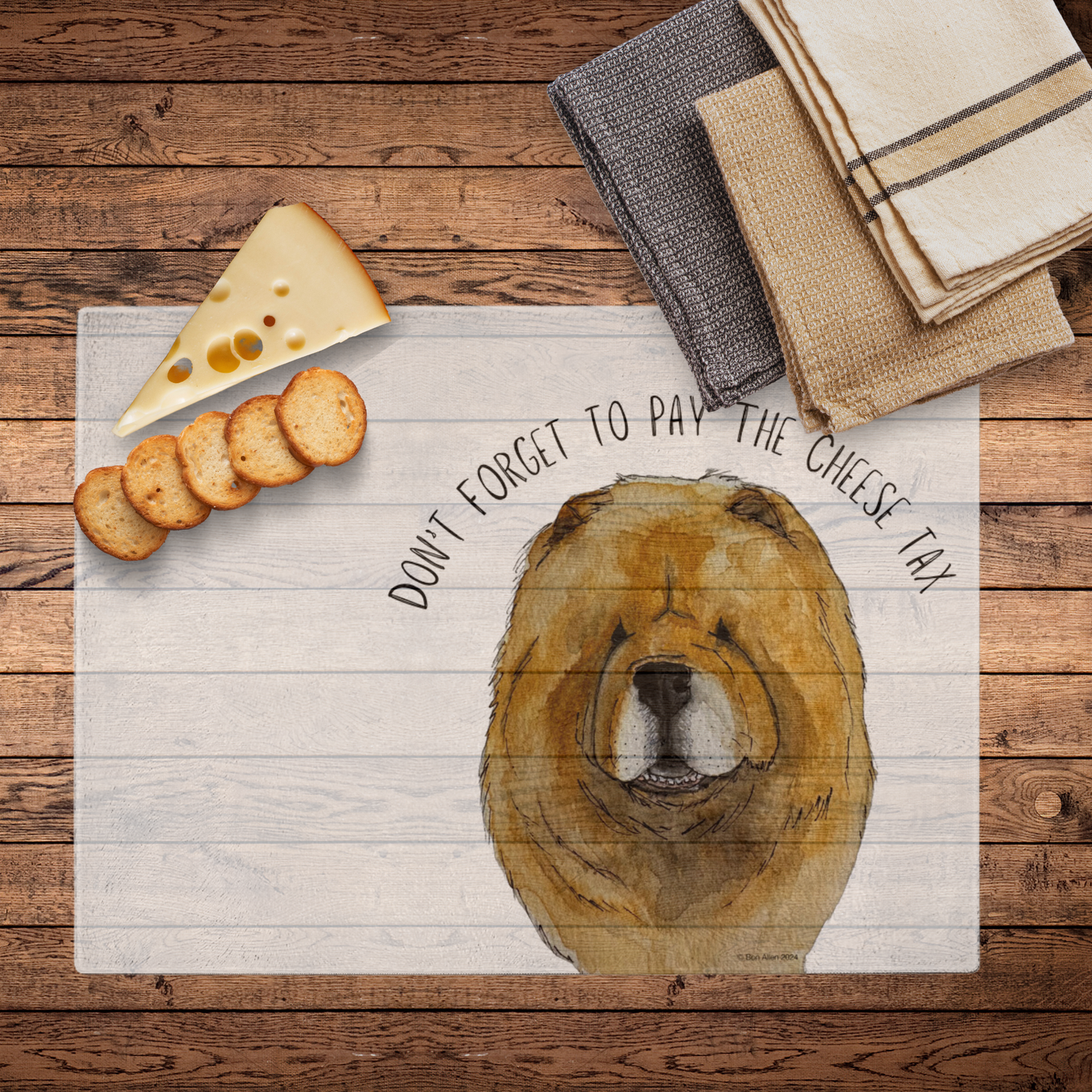 Red Chow Chow 'Cheese Tax' Glass Chopping Board – Slice with Style!