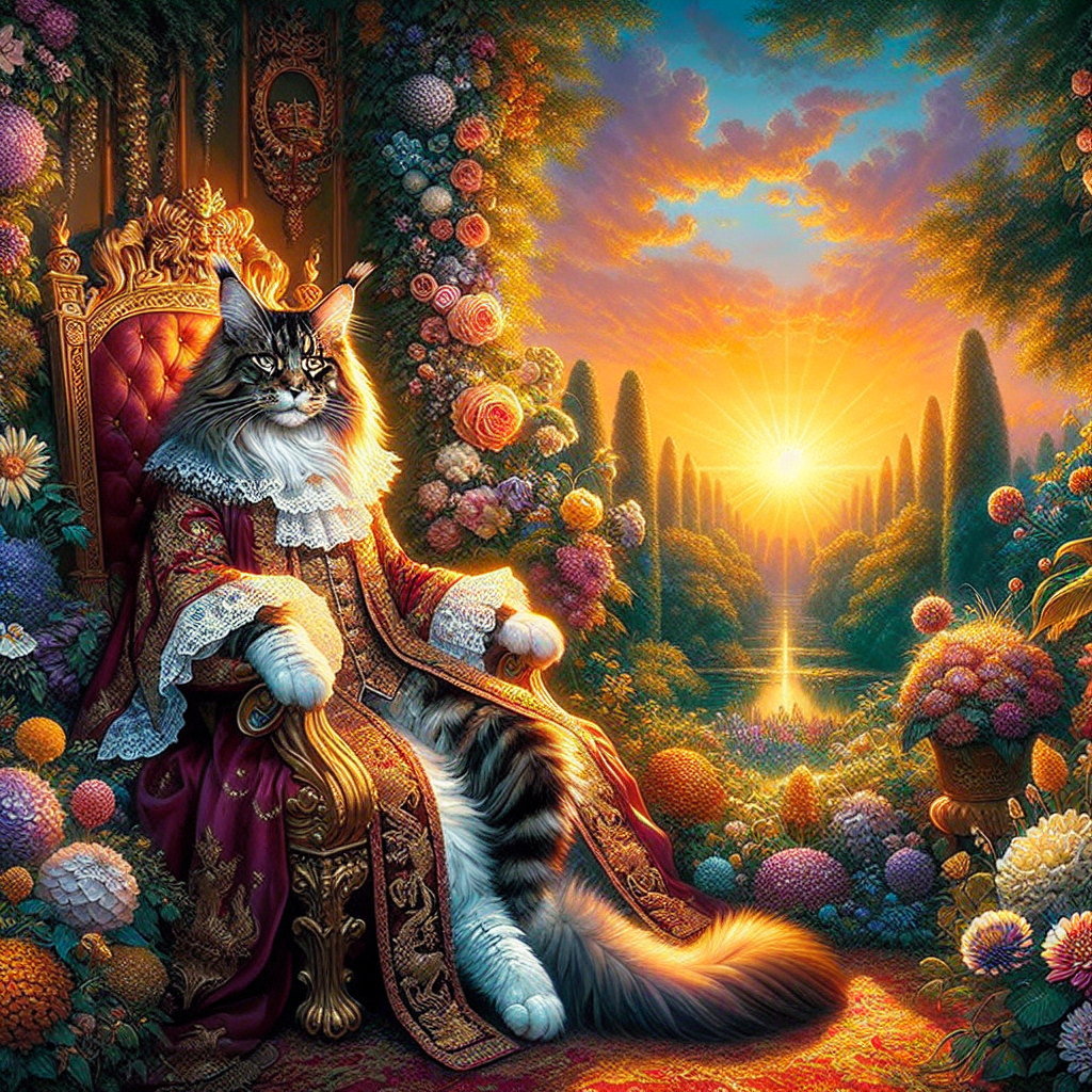 Regal Coon Sunset Throne Canvas