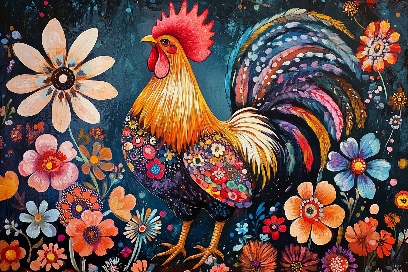 Rooster's Floral Canvas