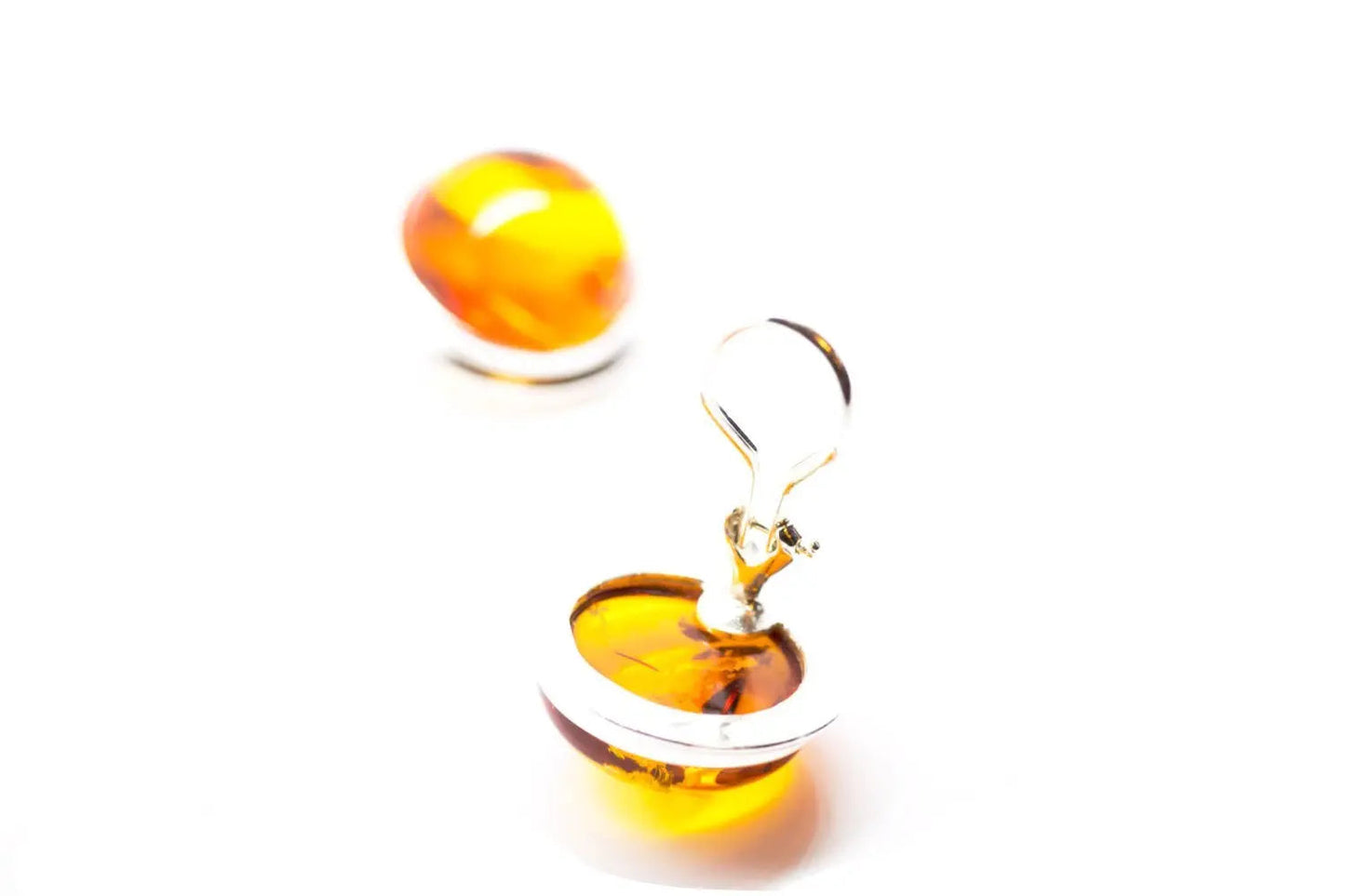 Round Amber Clip On Earrings