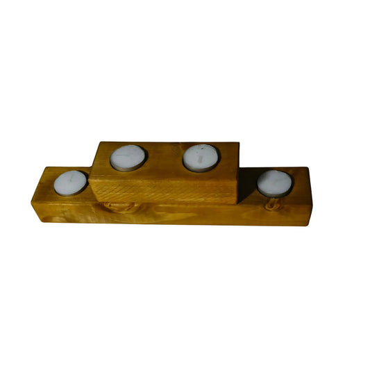 Rustic Wooden T-Light candle holder 2 tier 4 candles