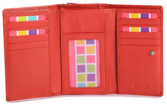 SADDLER PAULA Handmade Leather Trifold Purse – RFID Protected | 8 Card Slots, ID Window & Rear Zip Pocket | Gift Boxed