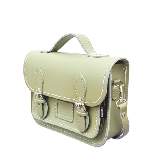 Leather Midi Satchel - Sage Green