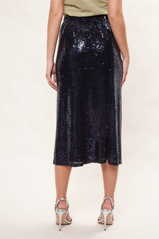 Louche Saro Sequin Midi Skirt - Navy
