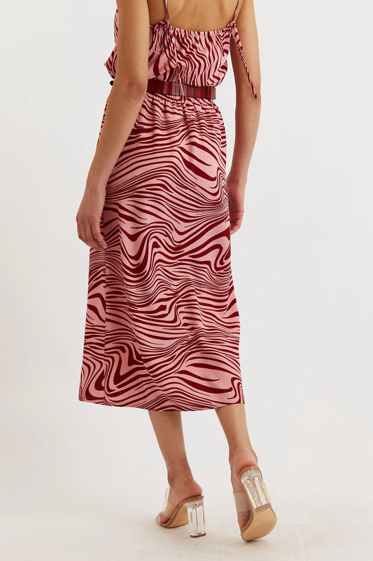 Saro Zebra Pop Print Bias Midi Skirt - Pink