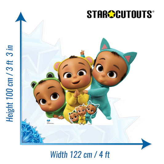 SC4038 Triplets Fred (Blue Cat), Rick (Yellow Bear) and Frederick (Green Frog) Cardboard Cut Out Height 100cm