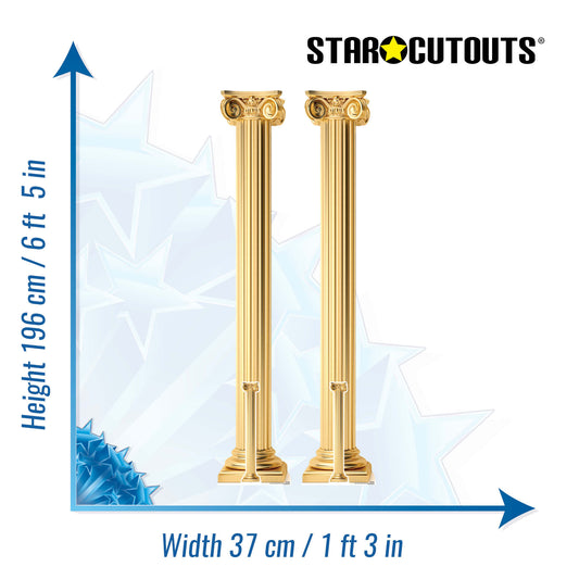 SC4531 Two Golden Roman Columns / Pillars Cardboard Cut Out Height 196cm
