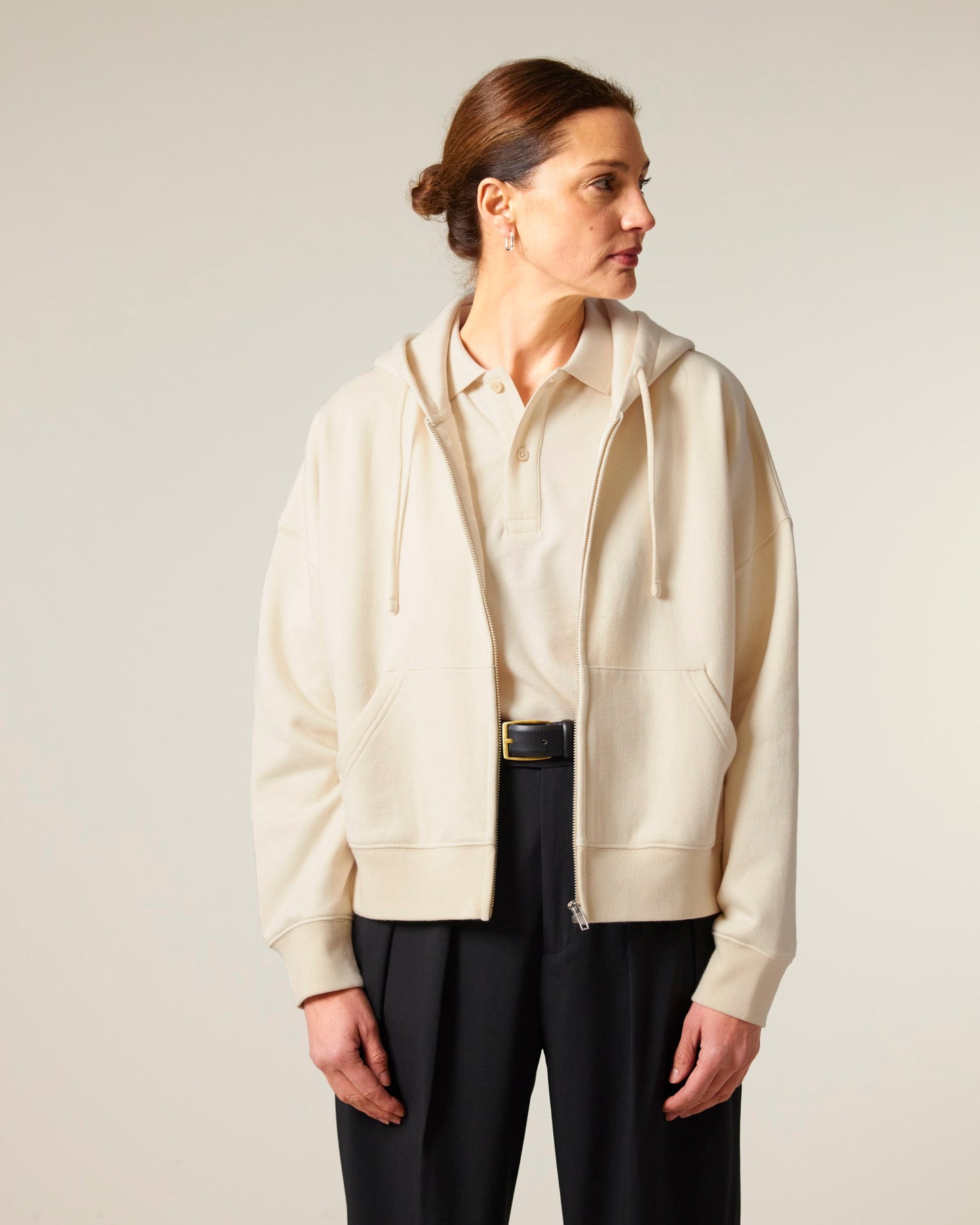 Organic Dropped Shoulder Zipped Hoodie: Womens