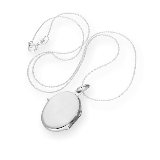 Sterling Silver Engravable Oval Locket on Chain 16 - 22 Inches