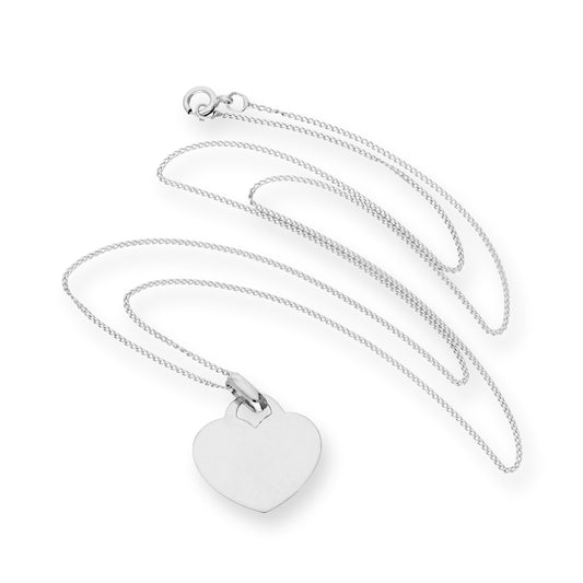 9ct White Gold Engravable Heart Pendant Necklace 16 - 20 Inches