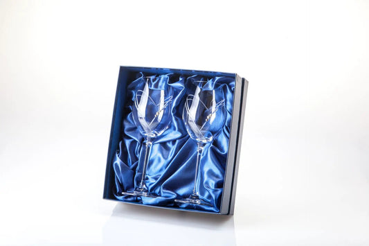 Diamante Wine Glasses with Heart Shaped Cut - Pair in Gift Box