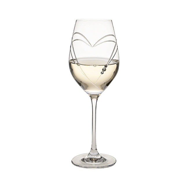 Diamante Wine Glass with Heart Shaped Cut - In Gift Box