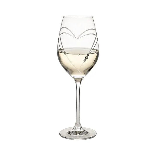 Diamante Wine Glass with Heart Shaped Cut - In Gift Box