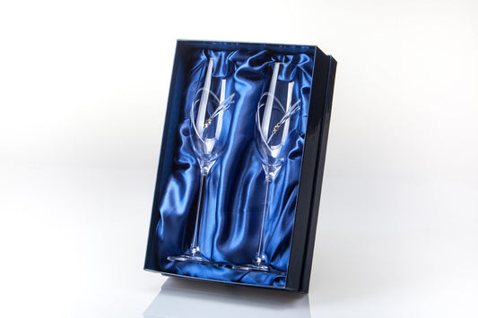 Diamante Champagne Flutes with Heart Shaped Cutting - In Gift Box
