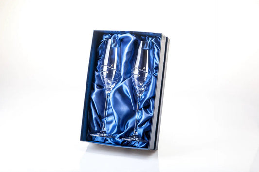 Diamante Champagne Flutes with Spiral Design Cutting - Pair in Gift Box