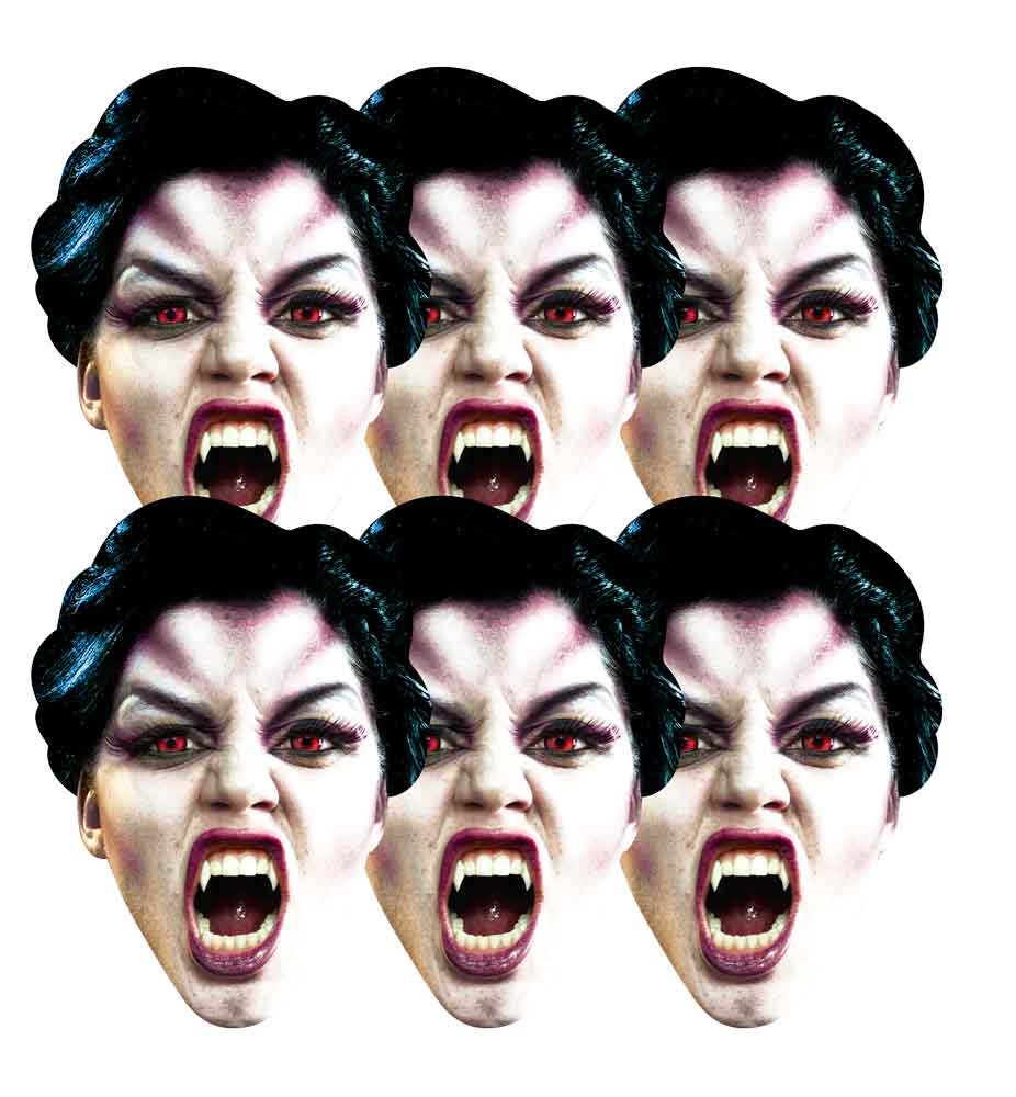 SMP143 Vampire- Face Halloween Six Pack Cardboard Face Masks With Tabs and Elastic