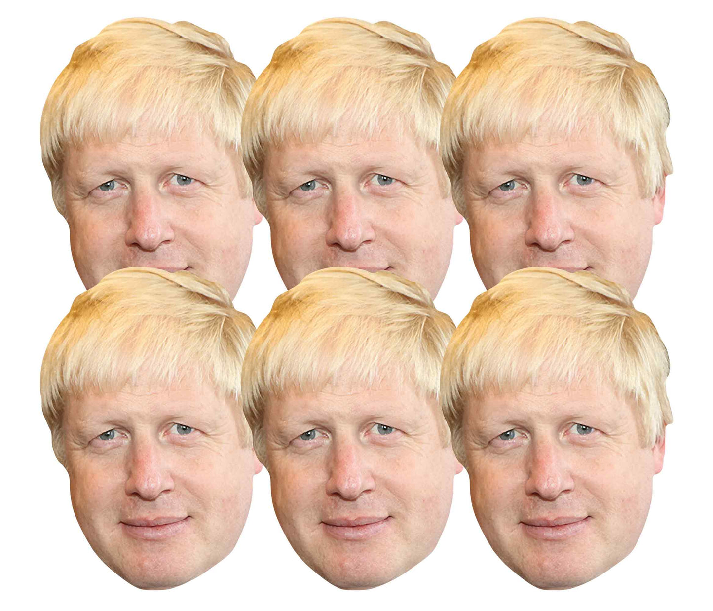 SMP407 Boris Johnson 6 Pack Politicians Six Pack Cardboard Face Masks With Tabs and Elastic