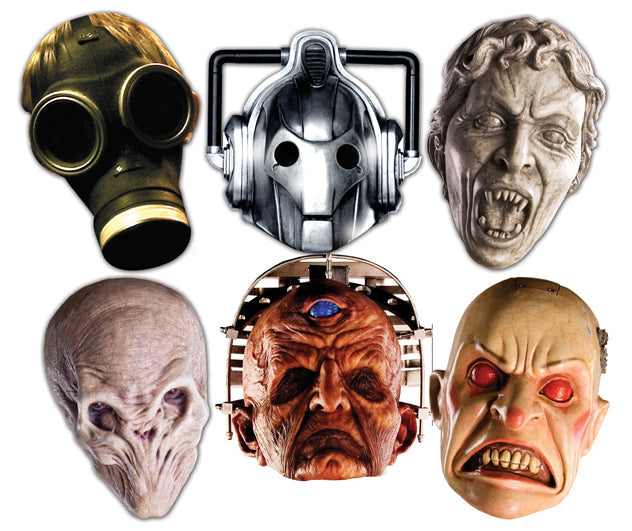 SMP70 Doctor Who - Monster Halloween s, Party (Cyberman, Smiler, Davros, Weeping Angel, Empty Child & Silent) Doctor Who Six Pack Cardboard Face Masks With Tabs and Elastic