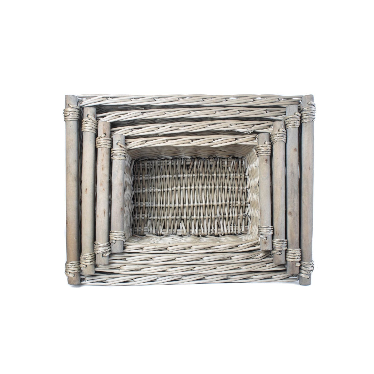 Antique Wash Wooden Handled Storage Basket Set 4
