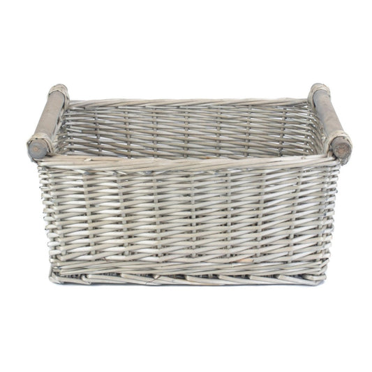 Large Antique Wash Wooden Handled Storage Basket