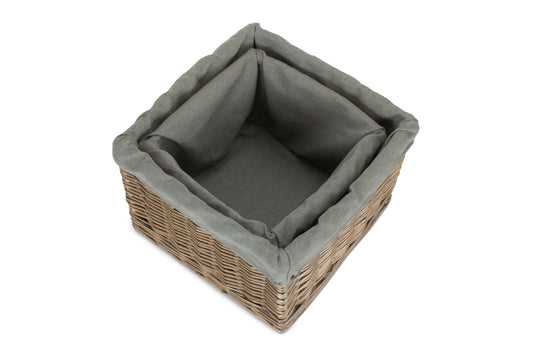 Square Antique Wash Willow Storage Basket with Grey Sage Lining Set 2