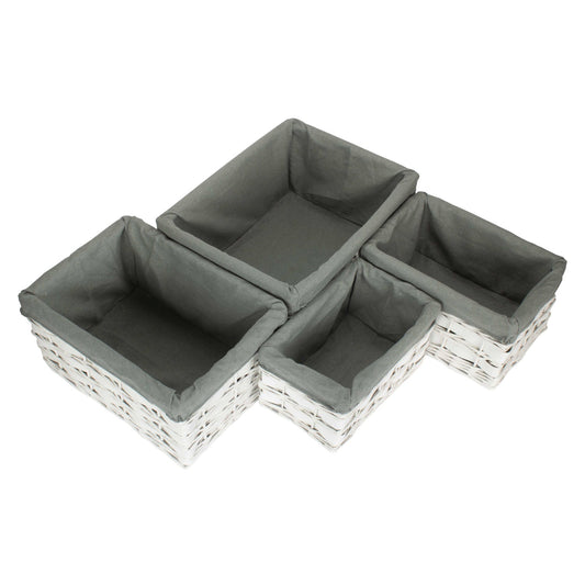 White Scandi Storage Basket with Grey Sage Lining Set 4